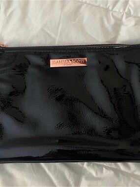 Black Patent Wristlet Clutch with Rose Gold Accent